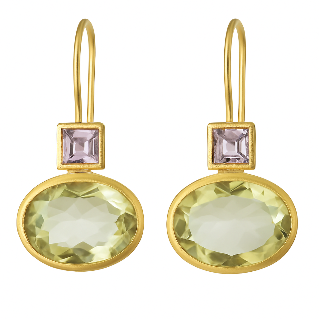 レトロスタイルのグリーンクリスタルイヤリング